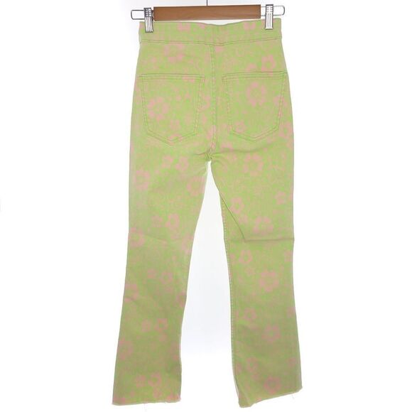 Zara Green Pin Floral Raw Hem Bootcut Jeans Womens Size US 4 - Picture 4 of 11